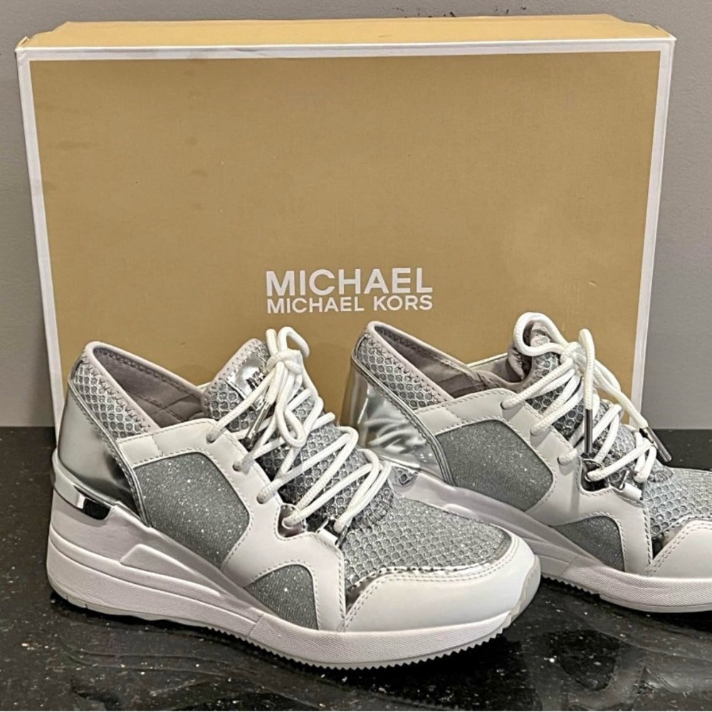Michael Kors Metallic Silver and White Sneakers